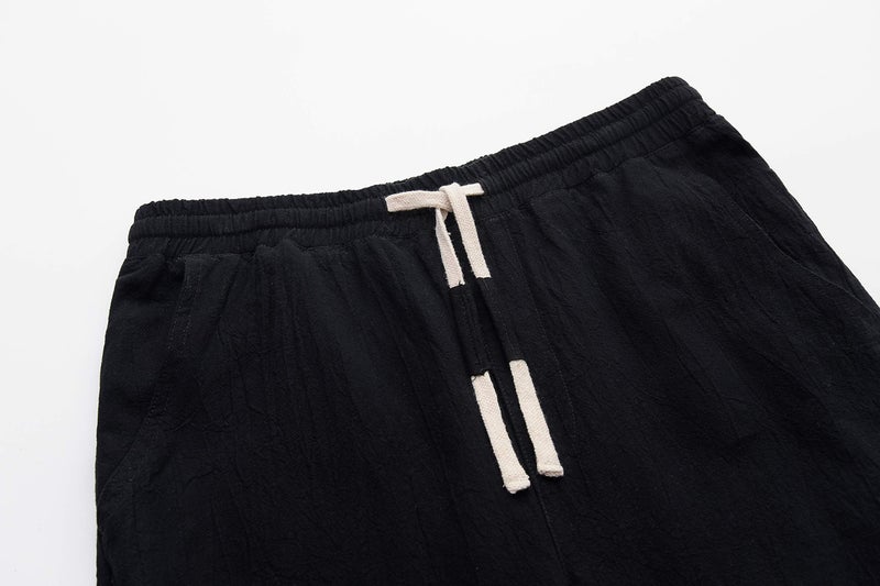 SIR7 Men's Linen Casual Classic Fit 11 Inch Inseam Elastic Waist Shorts with Drawstring Black Medium - Image 3